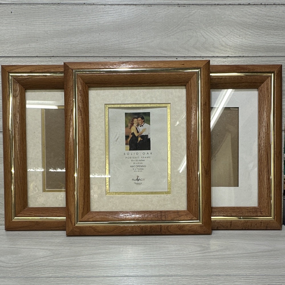 Nuance Solid Oak Wood (Set of 3) Photo Frame 8x10 Portrait Gold Trim *Imperfect